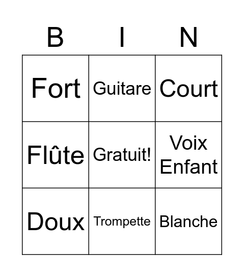 Bingo 1re année Bingo Card