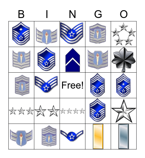 AFJROTC Ranks Bingo Card