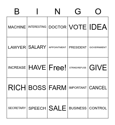 Work and Career Signs Bingo Card