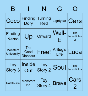 Pixar Bingo! Bingo Card