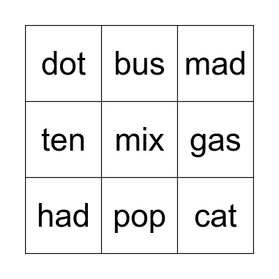 Zuhone CVC Practice Bingo Card