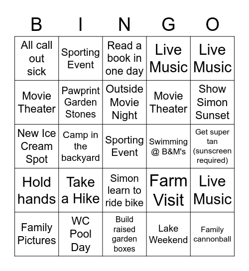 2023 Summer Bingo Card