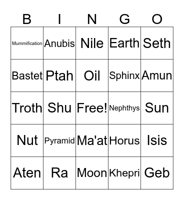 Egyptian Bingo Card