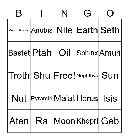 Egyptian Bingo Card