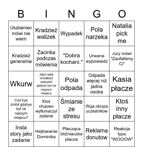 Twoje 5 minut bingo Card