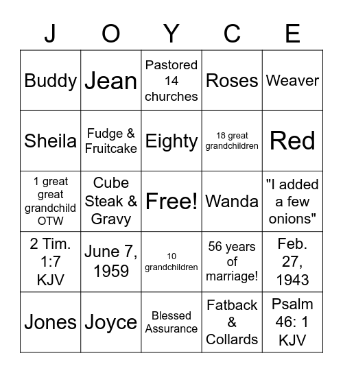 Fiesta!  Joyce is 80! Bingo Card