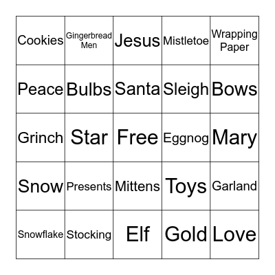 Christmas Bingo  Bingo Card