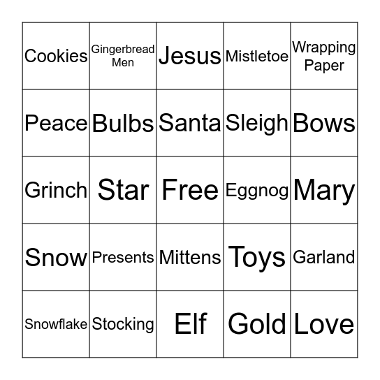 Christmas Bingo  Bingo Card