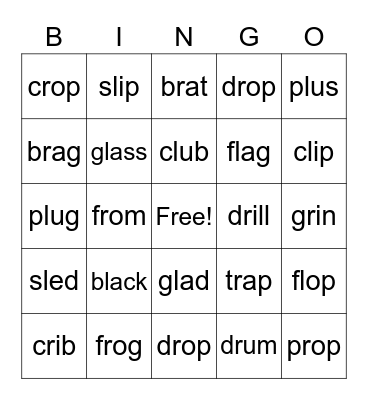 L and R Blends Bingo Card