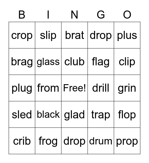 L and R Blends Bingo Card
