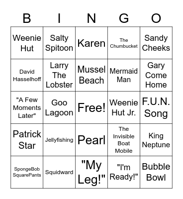 SpongeBob Bingo Card