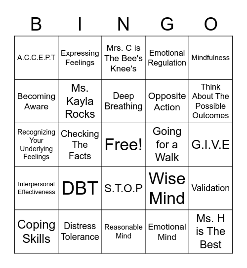 DBT BINGO Card