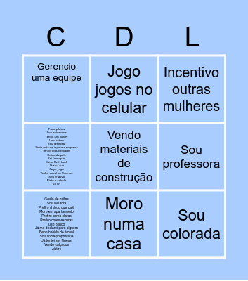 Bingo das Mulheres Bingo Card