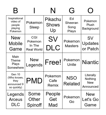 Pokemon Direct Bingo Card