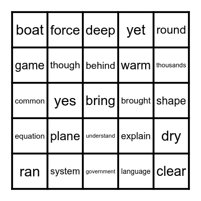 451-475 FRY WORDS Bingo Card