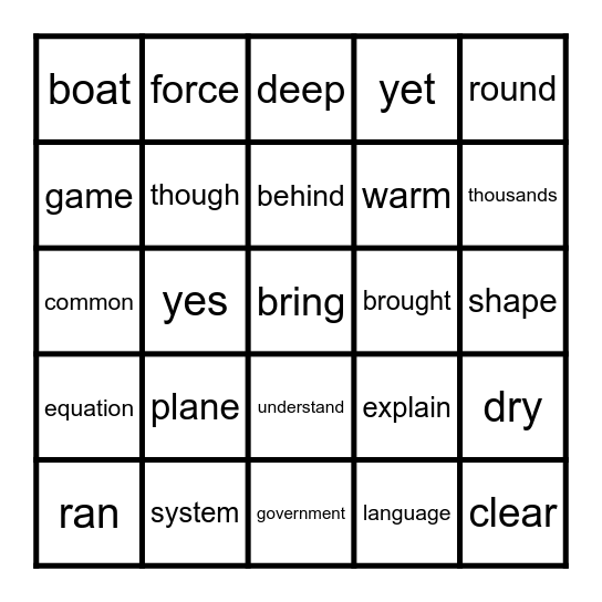 451-475 FRY WORDS Bingo Card