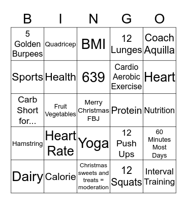 Fit By Jake 12 Days of Fitness/Christmas Bingo Card