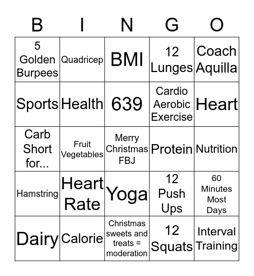 Fit By Jake 12 Days of Fitness/Christmas Bingo Card