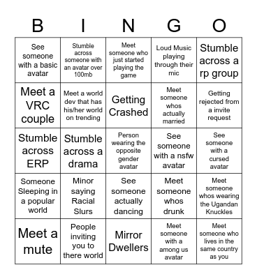 Vrchat Bingo Card
