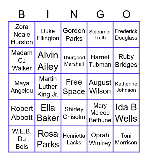 FDM Black History Month Virtual Bingo Card