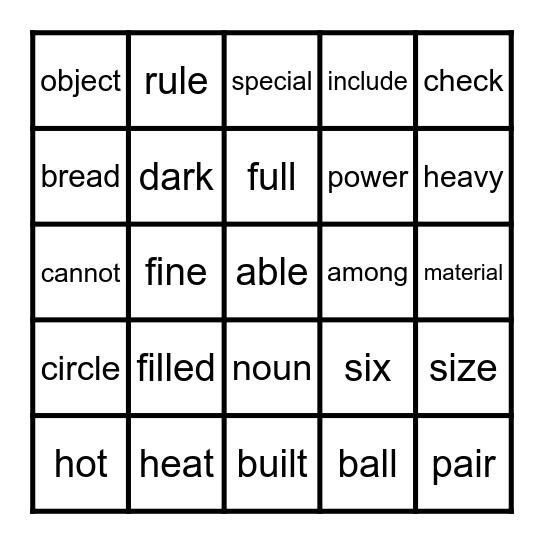 476-500 FRY WORDS Bingo Card