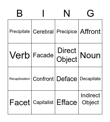 8th Grade Lesson 9 Bingo Card