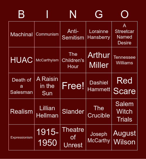 American Theatre Bingo Card