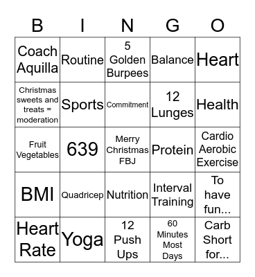 Fit By Jake 12 Days of Fitness/Christmas Bingo Card