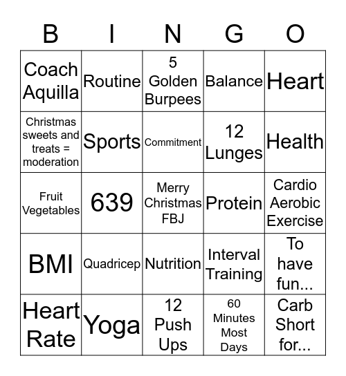 Fit By Jake 12 Days of Fitness/Christmas Bingo Card
