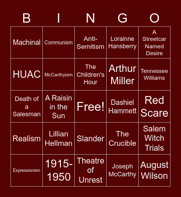 American Theatre Bingo Card