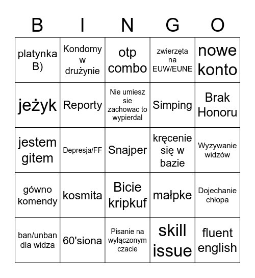 Mammon stream Bingo Card