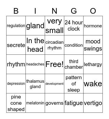 PINEAL GLAND Bingo Card