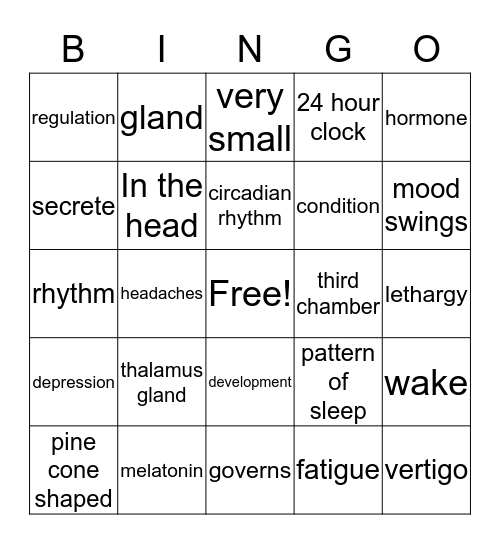 PINEAL GLAND Bingo Card