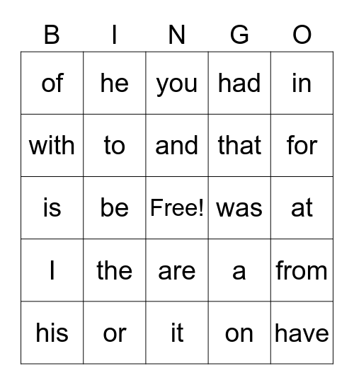 Number 1 & 2 Bingo Card