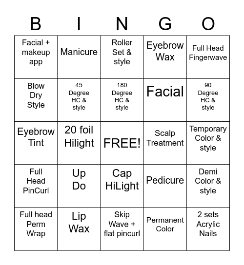 COSMETOLOGY Bingo Card