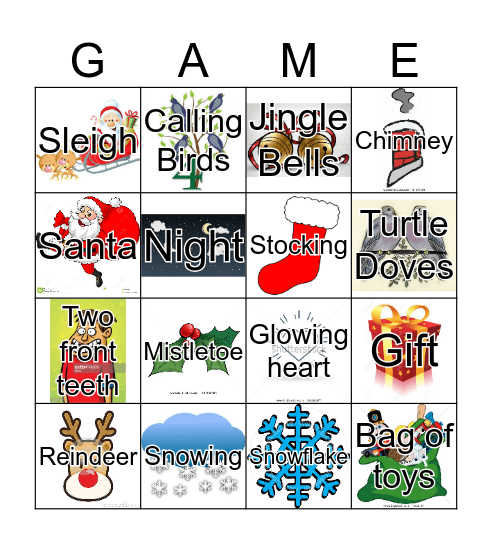 Christmas Song Game Bingo Card