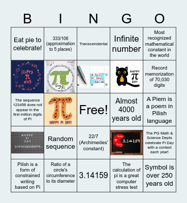 2023 PG Pi Day Bingo Card