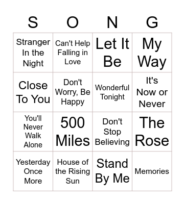 60s - 80s Songs Bingo Card