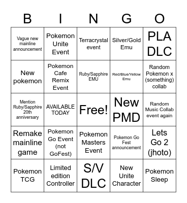 Pokemon Direct - Pokemon Day 2023 Bingo Card