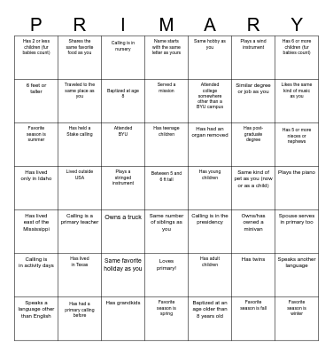 Get-to-know the Primary Bingo Card