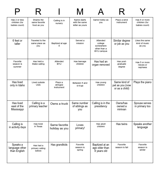 Get-to-know the Primary Bingo Card
