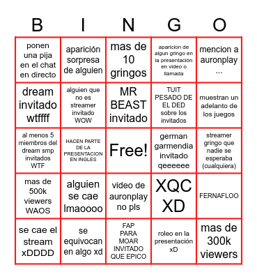 SQUID CRAFT STUFF BINGO Card