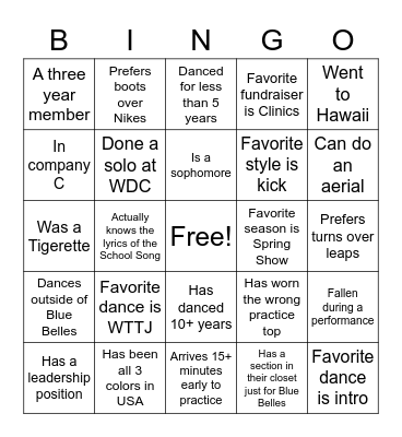 Find a Blue Belle... Bingo Card