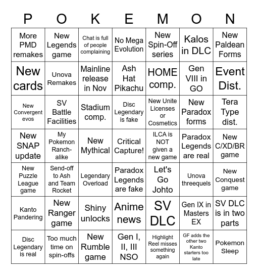 Pokemon Presents (Pokemon Day 2023) Bingo Card
