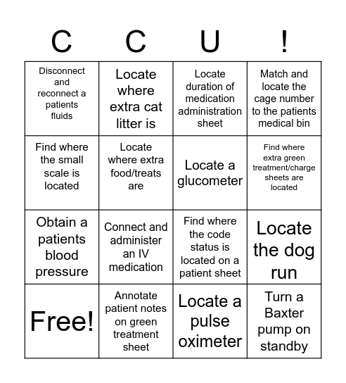 CCU Bingo Card