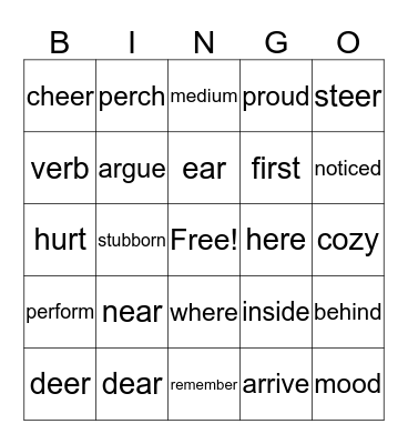 2nd Grade  December 10, 2015 bossy "r" Bingo Card