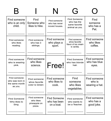 Find Someone Who Bingo Card