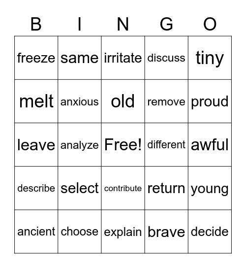 Vocabulary 1 Bingo Card