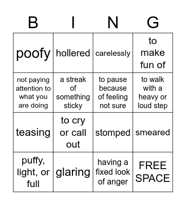 Vocabulary Bingo Card