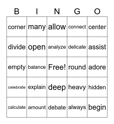 Vocabulary 2 Bingo Card